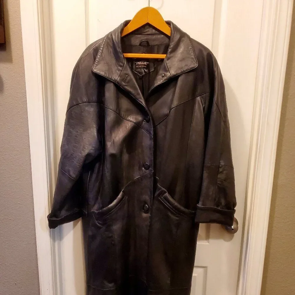 Vintage Pelle Black Genuine Leather Long Trench Coat Friends/Matrix 90's XL-XXL
